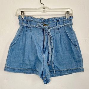 High Waisted Paper Bag Jean Shorts